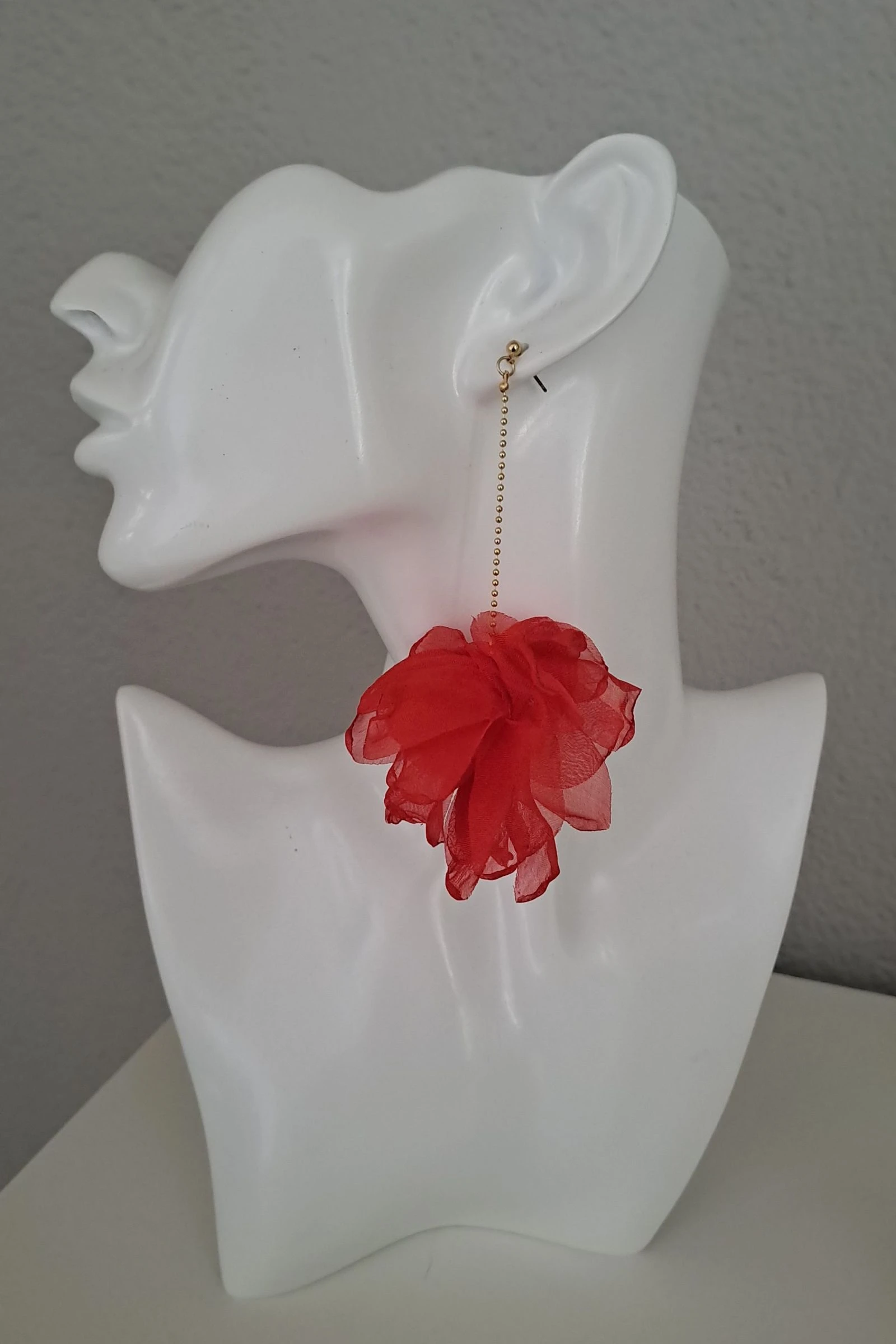 Chiffon hang oorbellen rood